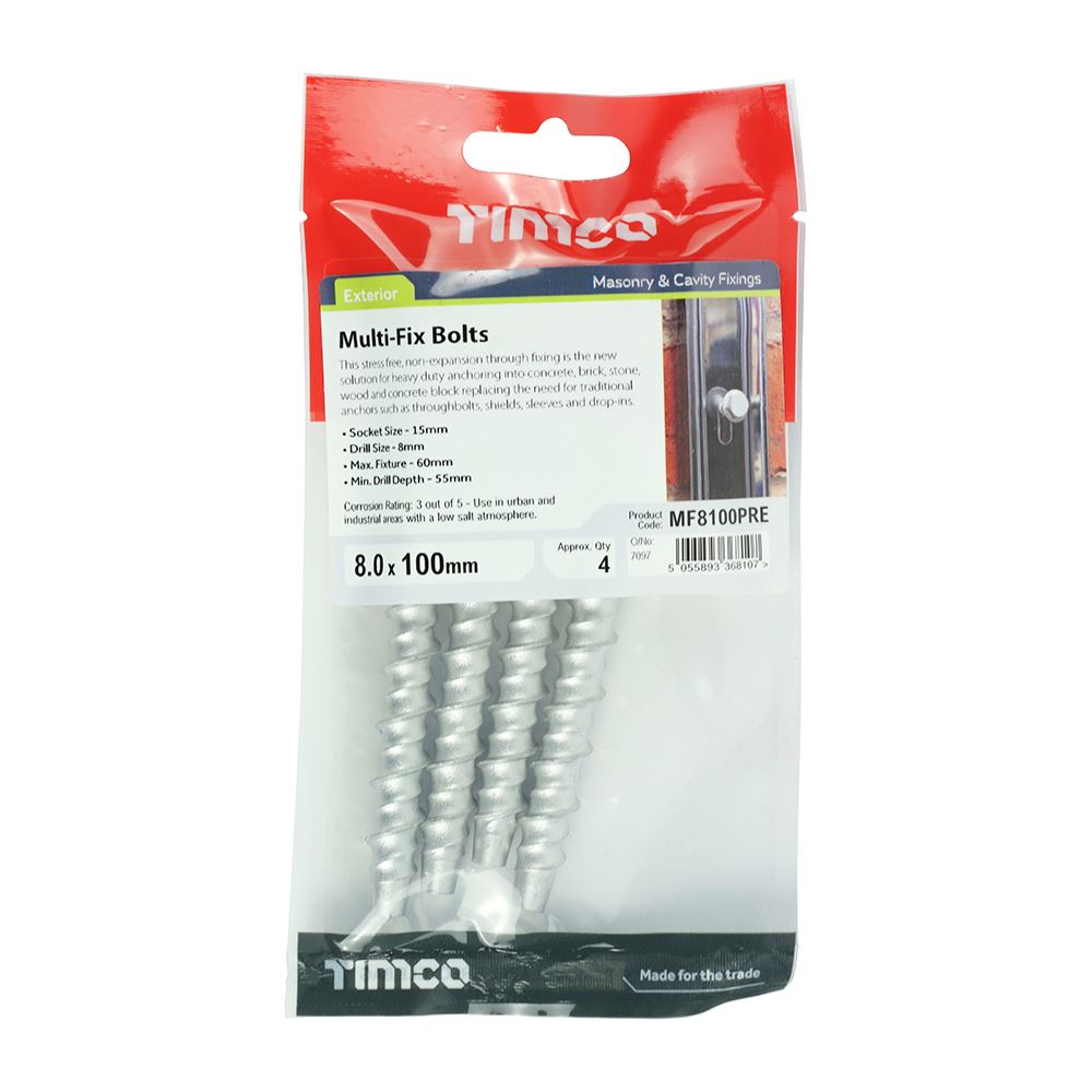 TIMCO Multi-Fix Bolt Hex Head 8.0 x 100 Silver Pack 4