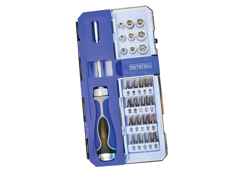 Faithfull FAISDSET33R Ratchet Screwdriver & Socket Set, 33 Piece |