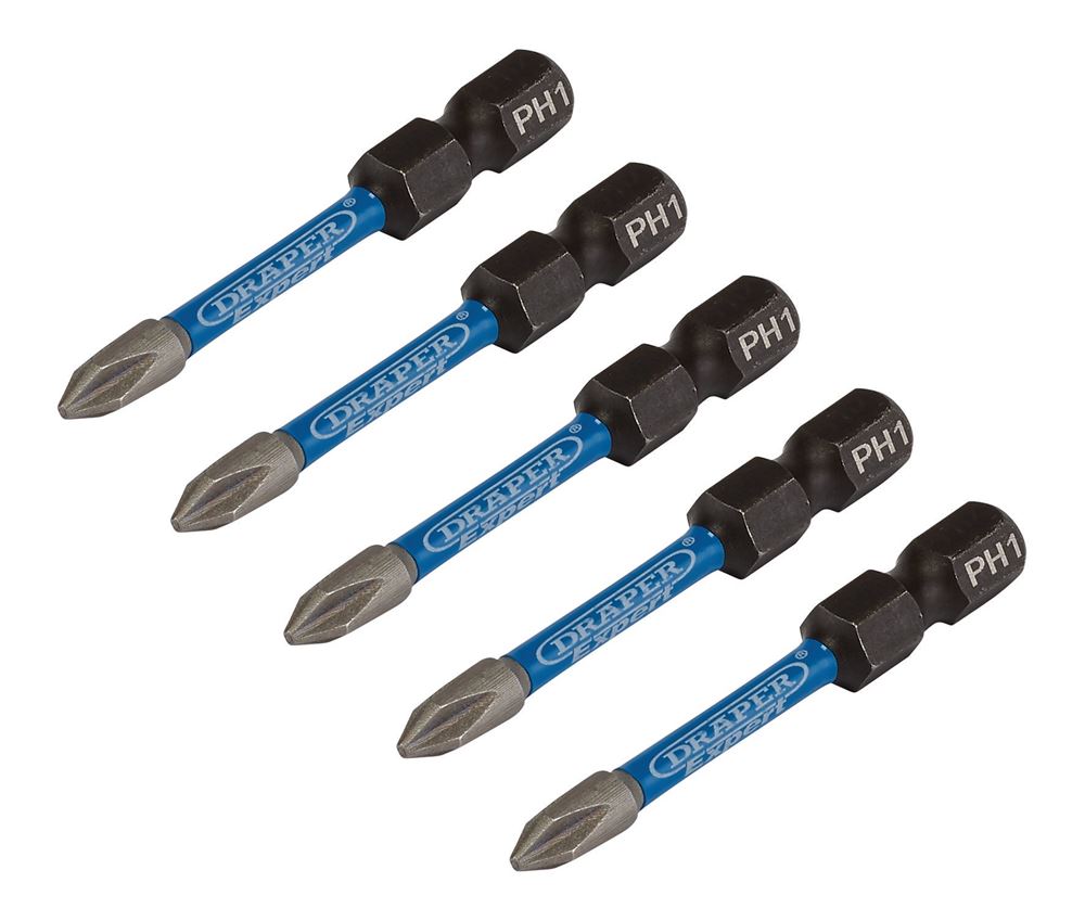 Draper PH1X50MM IMPACT S/D BIT 5PK 05498 Cross Slot/PH Type Impact Screwdriver Bits, 1/4" Hex