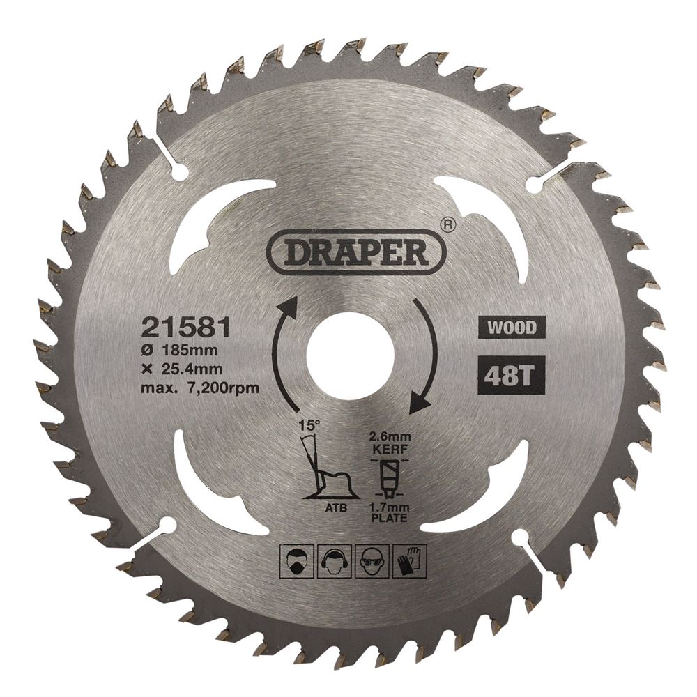 Draper TCT SAW BLADE 185MM 48T WOOD 21581 TCT Circular Saw Blade for Wood, 185 x 25.4mm