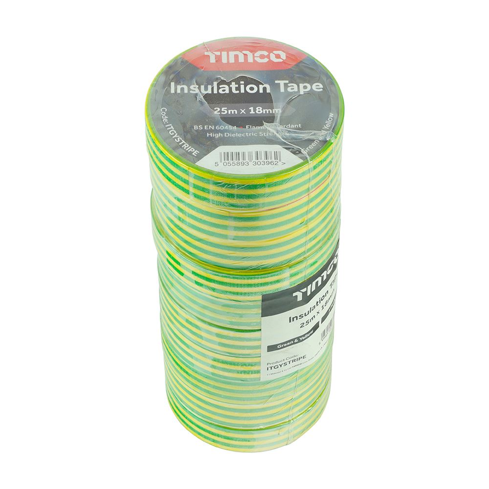 TIMCO PVC Insulation Tape Stripe Yellow 25m x 18mm Pack 10.0