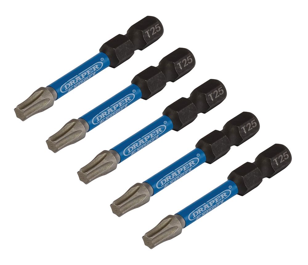 Draper T25X50MM IMPACT S/D BIT 5PK 05653 TX-STAR® Impact Screwdriver Bits, 1/4" Hex