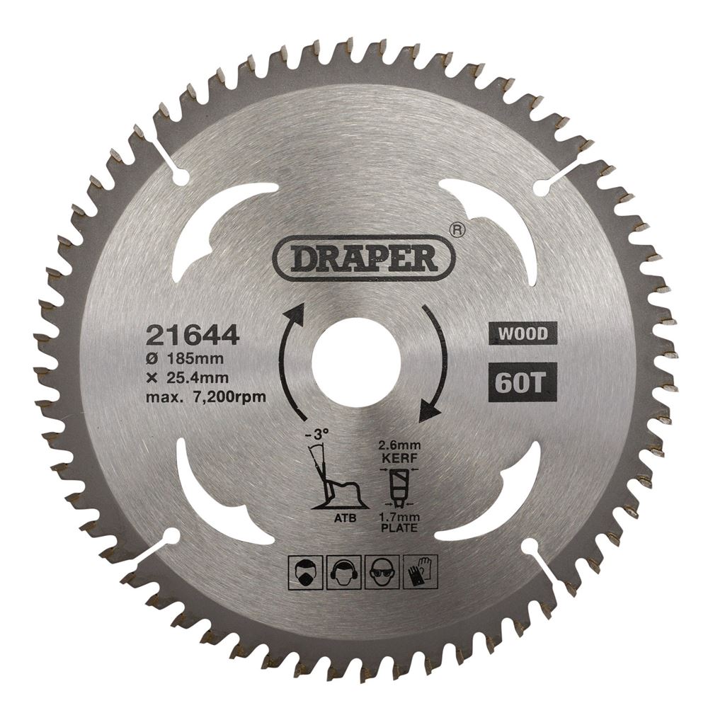 Draper TCT SAW BLADE 185MM 60T LMNTE 21644 TCT Circular Saw Blade for Laminate & Wood, 185 x 25.4mm