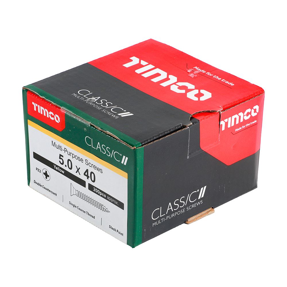 TIMCO Classic Screw PZ2 CSK ZYP 5.0 x 40 Gold Pack 200