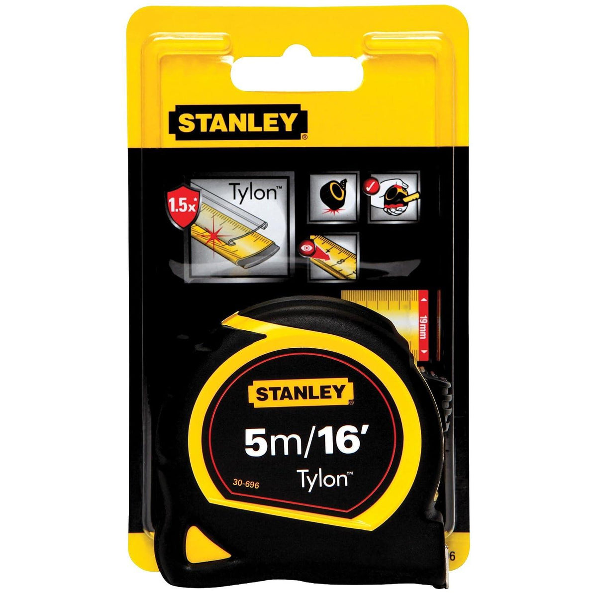 STANLEY 0-30-696 Tylon Pocket Tape 5m/16ft (Width 19mm) Carded