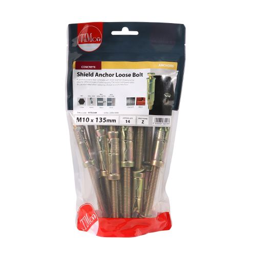 TIMCO Shield Anchor Loose Bolt - ZYP M10:75L (M10 x 135) Gold Pack 14