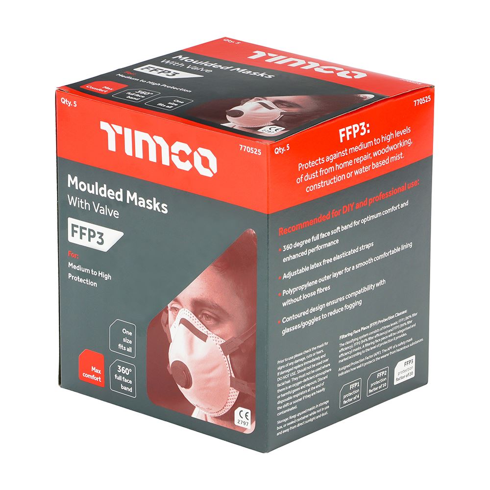 TIMCO FFP3 Moulded Mask - Valved One Size Pack 5