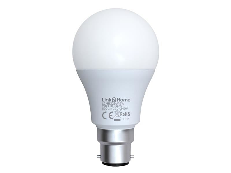 Link2Home L2HB229W Wi-Fi LED BC (B22) Opal GLS Dimmable Bulb, White + RGB 800 lm 9W