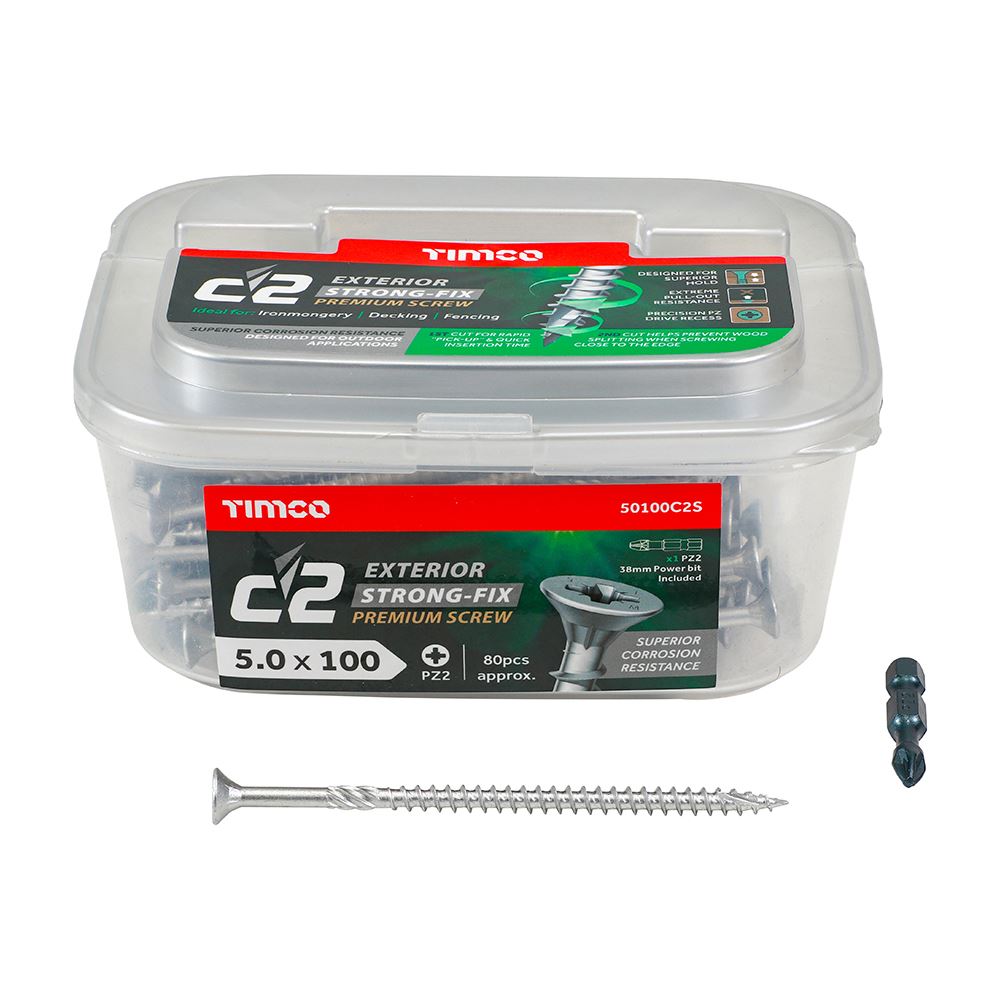 TIMCO C2 Strong-Fix Exterior PZ2 CSK 5.0 x 100 Silver Pack 80