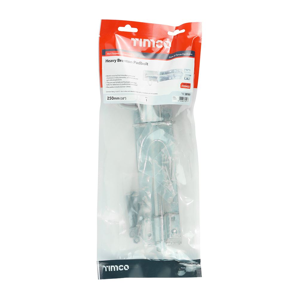 TIMCO Heavy Brenton Padbolt HDG 10" Pack 1