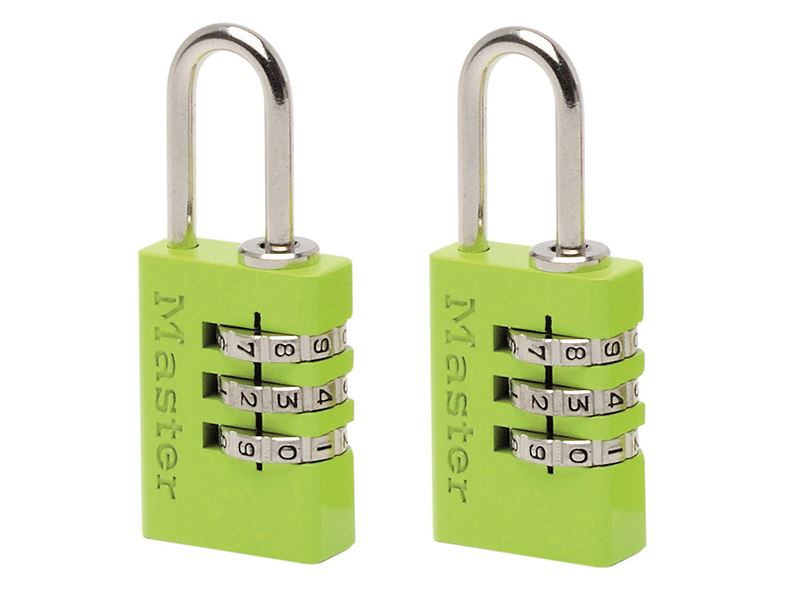 MasterLock 7620EURTCOL Aluminium 3-Digit Combination 20mm Padlock Colour x 2