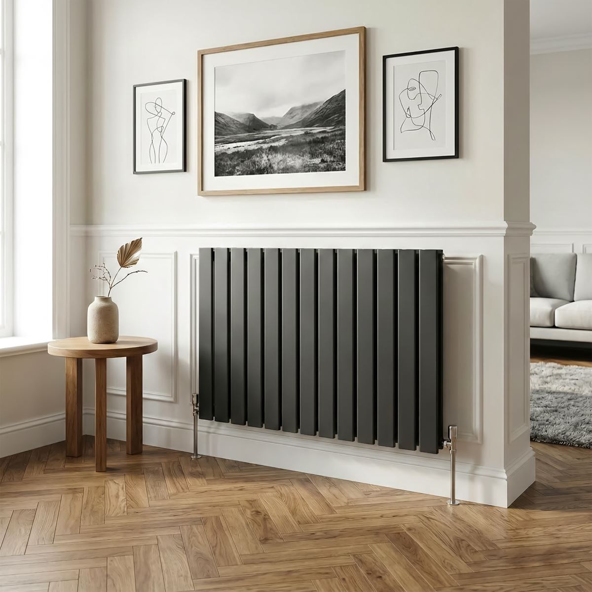 Baridi DH346 Horizontal Radiator Contemporary Double Flat Panel Design 600 x 910mm - Black | Steel | Horizontal flat panel design delivers a BTU