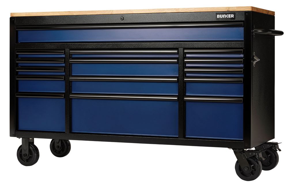 Draper 61 15 DRAWER TROLLEY BLUE 10747 10747 BUNKER® Workbench Roller Tool Cabinets, 15 Drawer, 61"