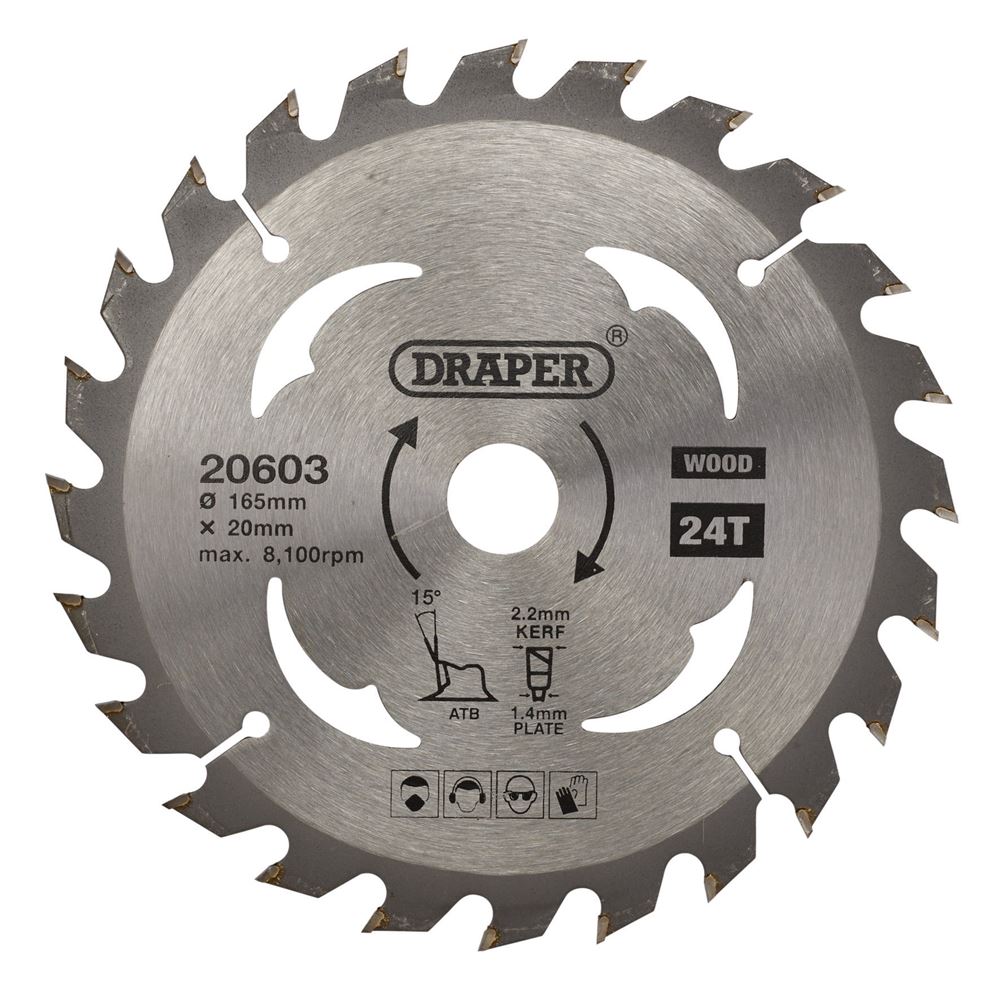 Draper TCT SAW BLADE 165MM 24T WOOD 20603 TCT Circular Saw Blades for Wood 165 x 20mm