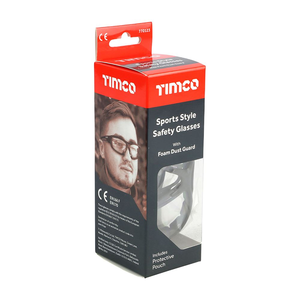 TIMCO Sport Safety Glasses FoamGuard One Size Clear Pack 1
