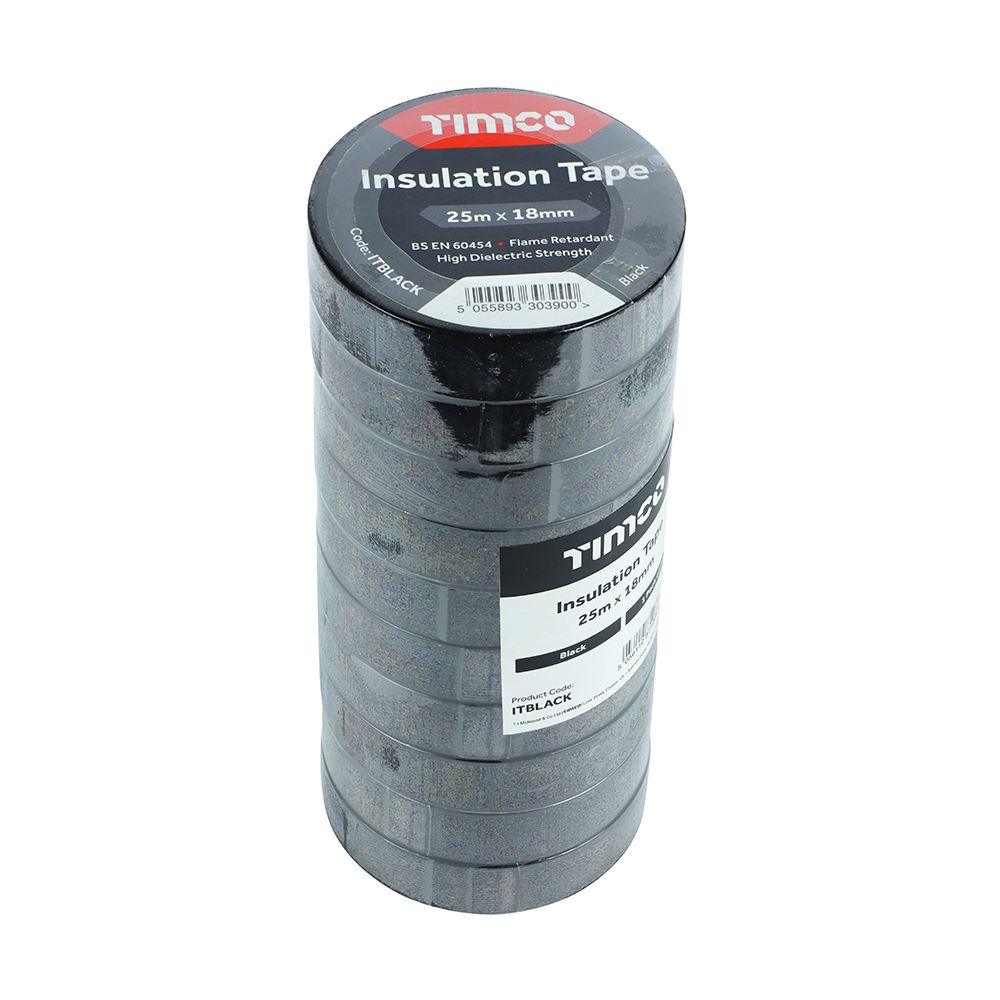 TIMCO PVC Insulation Tape Black Black 25m x 18mm Pack 10.0