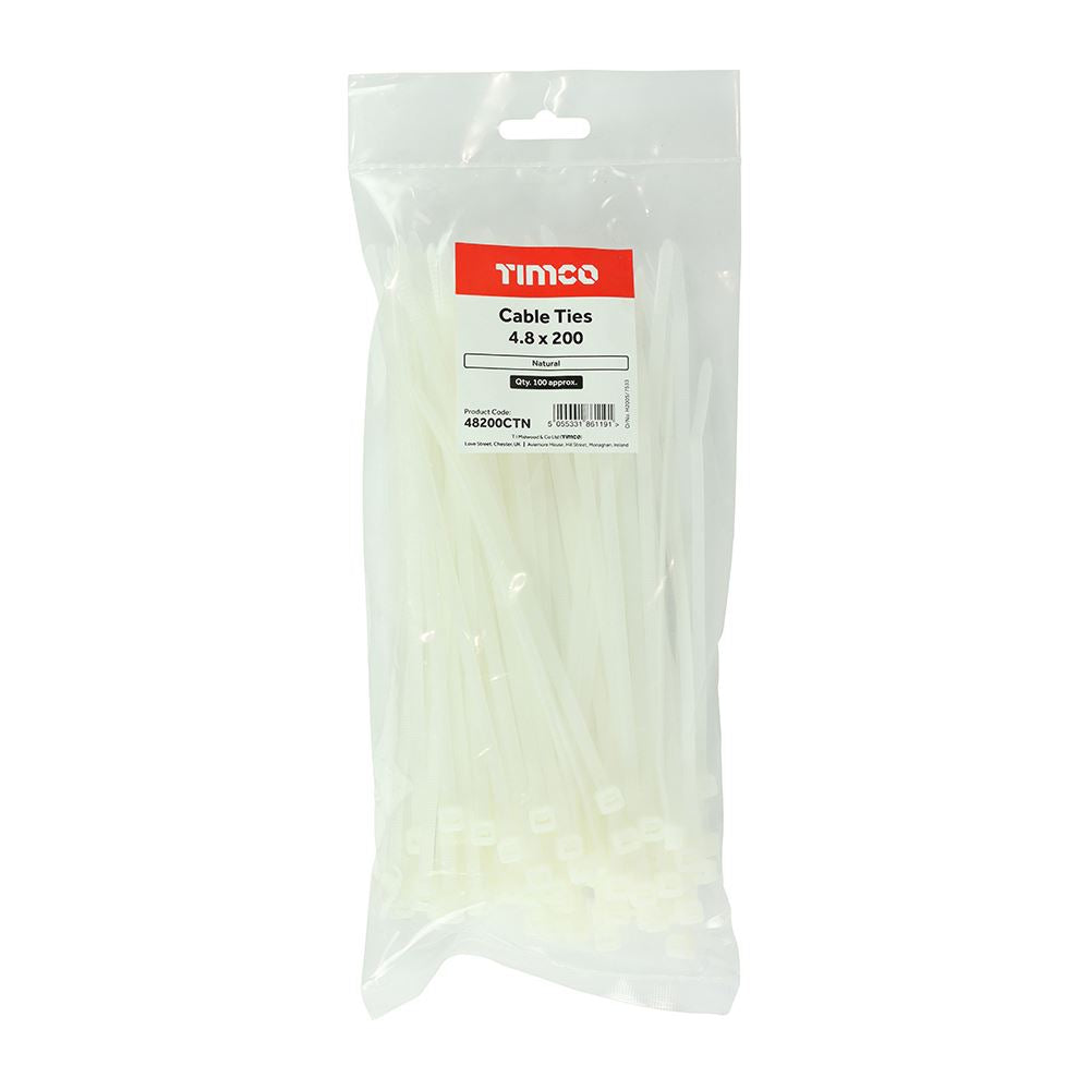 TIMCO Cable Tie Natural 4.8 x 200 Pack 100