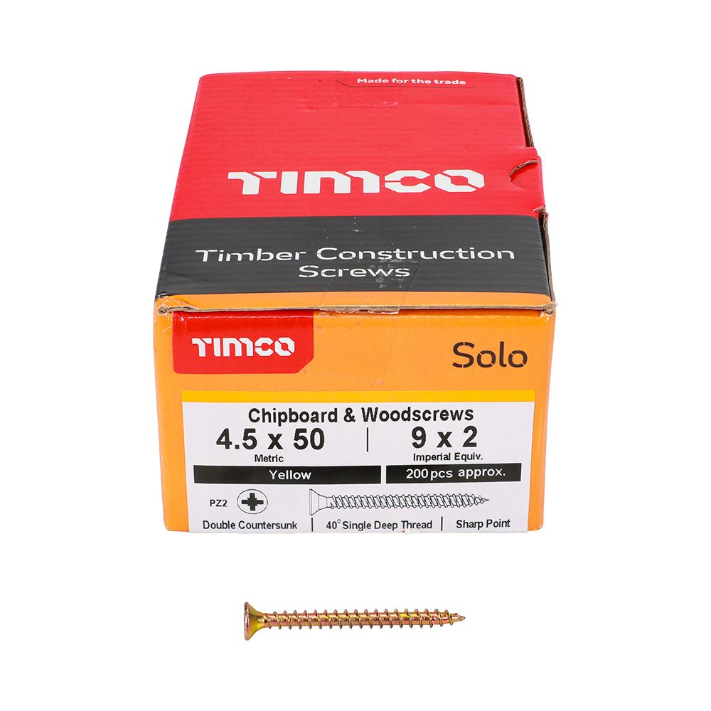 TIMCO Solo Woodscrew PZ2 CSK ZYP 4.5 x 50 Gold Pack 200