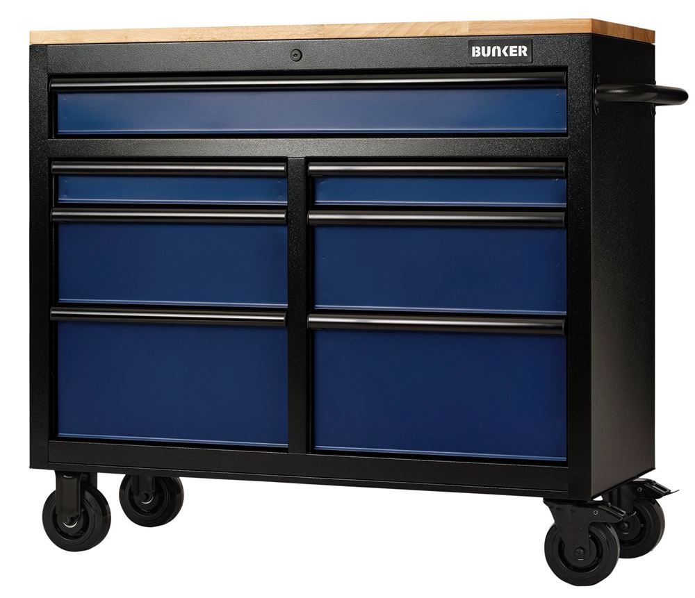 Draper 41" 7 DRAWER TROLLEY BLUE 7 Drawer Workbench Tool Cabinet, 41", Blue