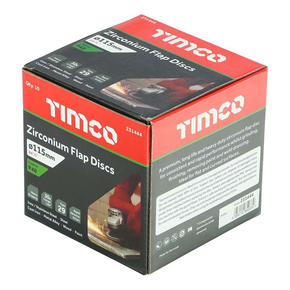 TIMCO Zirconium Flap Disc P40 Set 115 x 22.23 Pack 10