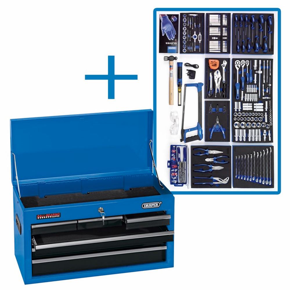 03609 Draper Workshop Engineers Tool Kit DTKBLUEWEK Socket 3/8 Spinner Handles Professional Trade DIY Workshop Garage Use