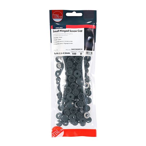 TIMCO Small Hinged Screw Cap- D Grey To fit 3.0 to 4.5 Screw Grey Pack 100
