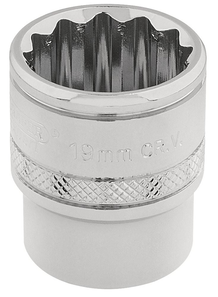 Draper 19MM 12POINT SOCKET 3/8DR-PCKD 32797 3/8" Sq. Dr. Metric Sockets (Polished Chrome)
