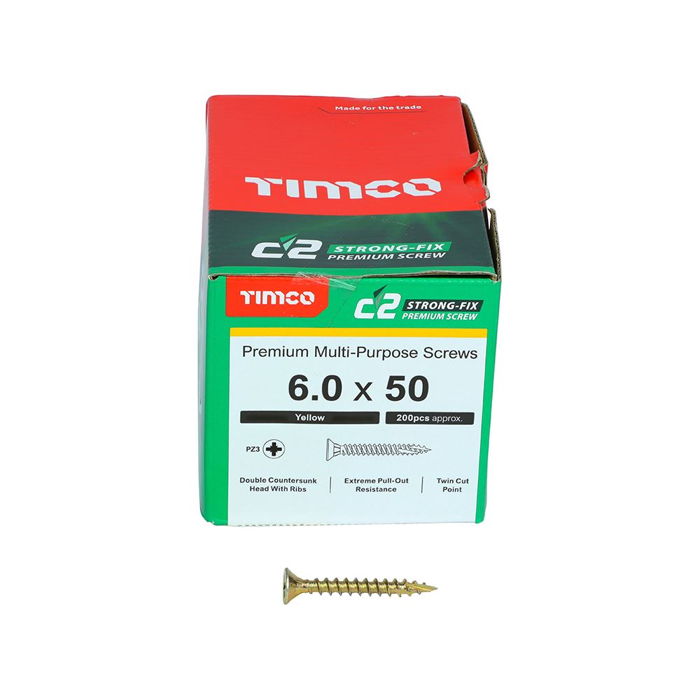 TIMCO C2 Strong-Fix PZ3 CSK ZYP 6.0 x 50 Gold Pack 200