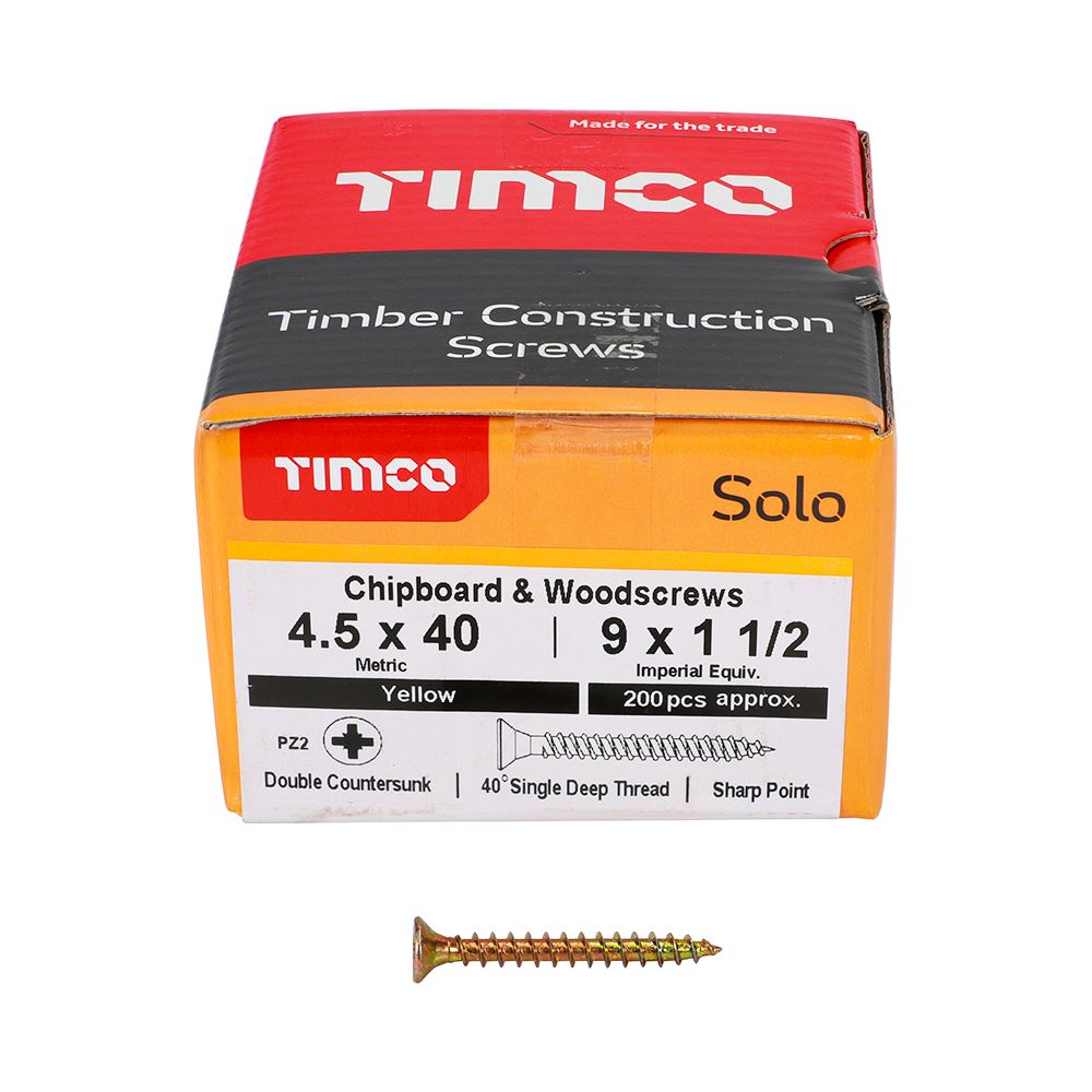 TIMCO Solo Woodscrew PZ2 CSK ZYP 4.5 x 40 Gold Pack 200