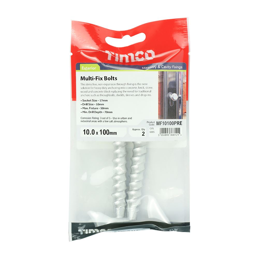 TIMCO Multi-Fix Bolt Hex Head 10.0 x 100 Silver Pack 2