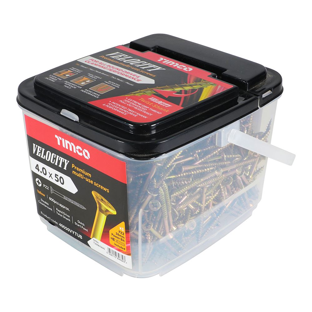 TIMCO Velocity Screw PZ2 CSK ZYP 4.0 x 50 Gold Pack 800