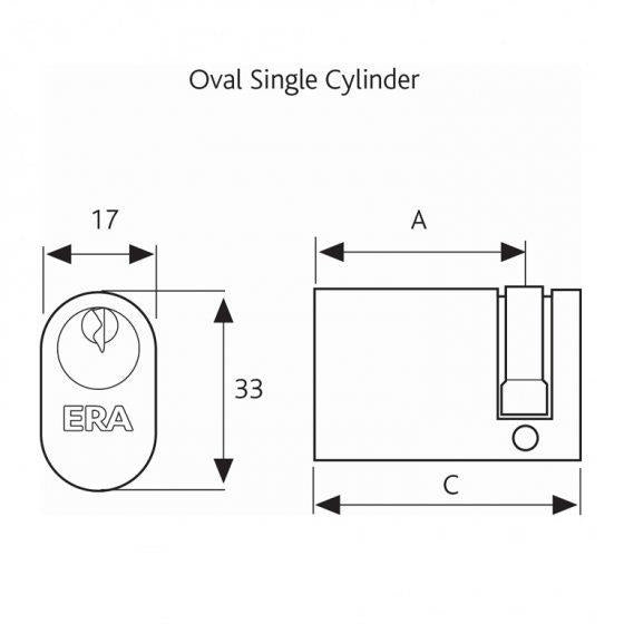 Era Single 5 Pin Oval Cylinder Door Lock Satin Chrome Finish 30/10
