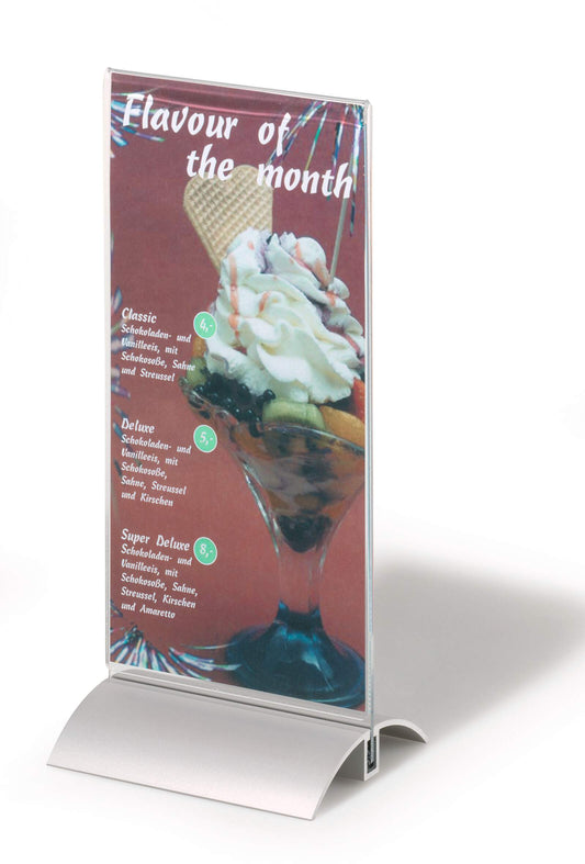 Durable Acrylic Metal Table Display Stand Menu & Sign Holder | 1/3 A4 | Clear