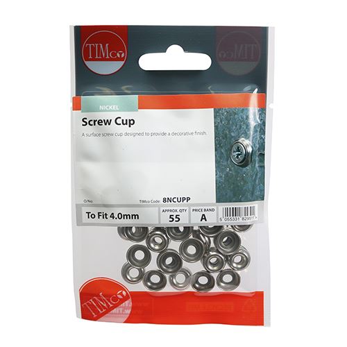 TIMCO Surface Screw Cups - Nickel To fit 8 Gauge Screws Pack 55