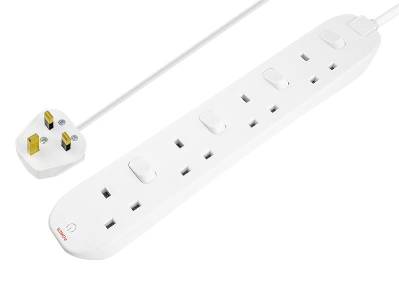 Masterplug SWC4210N-MP Extension Lead 240V 4-Gang 13A White Switched 2m