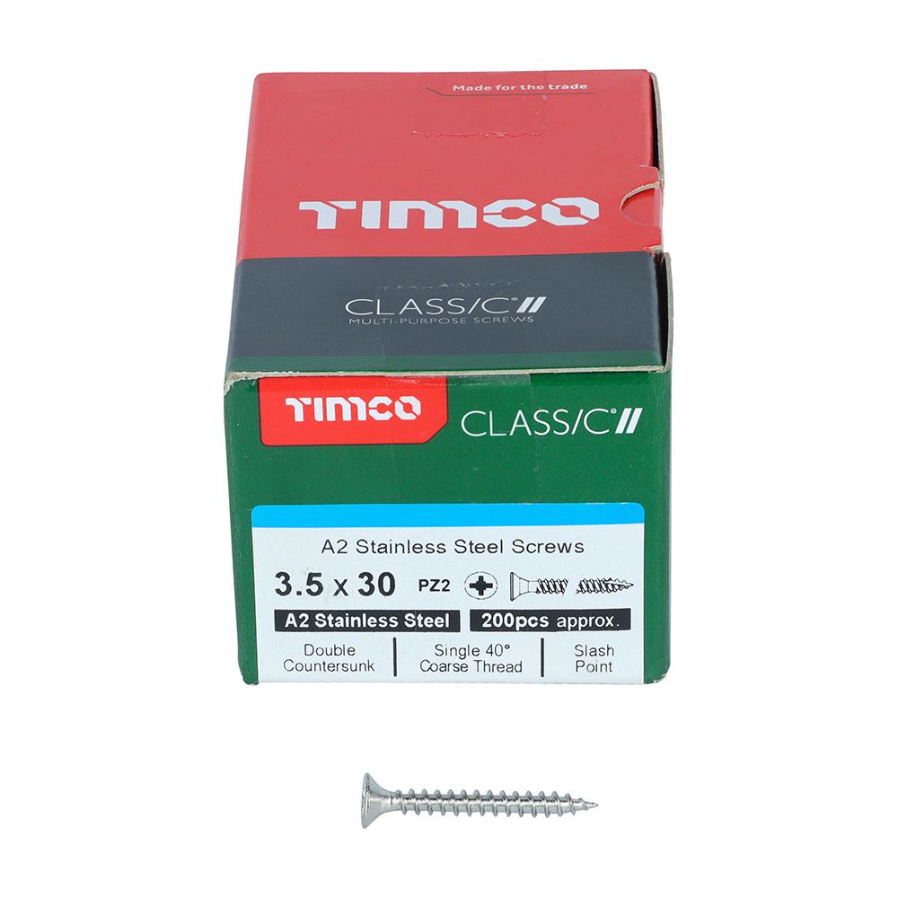 TIMCO Classic Screw PZ2 CSK A2 SS 3.5 x 30 Pack 200