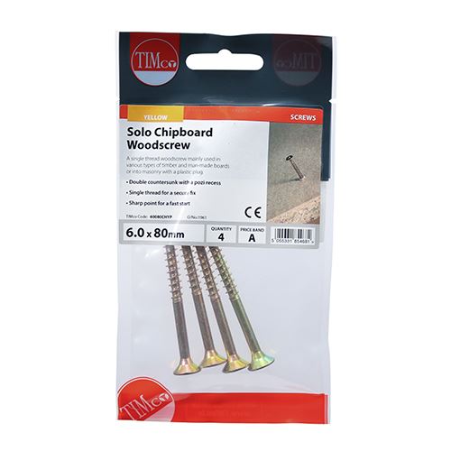 TIMCO Solo Woodscrew PZ3 CSK - ZYP 6.0 x 80 Gold Pack 4