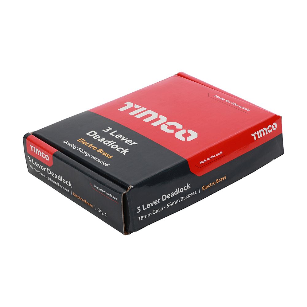 TIMCO 3 Lever Deadlock E. Brass 78mm Pack 1