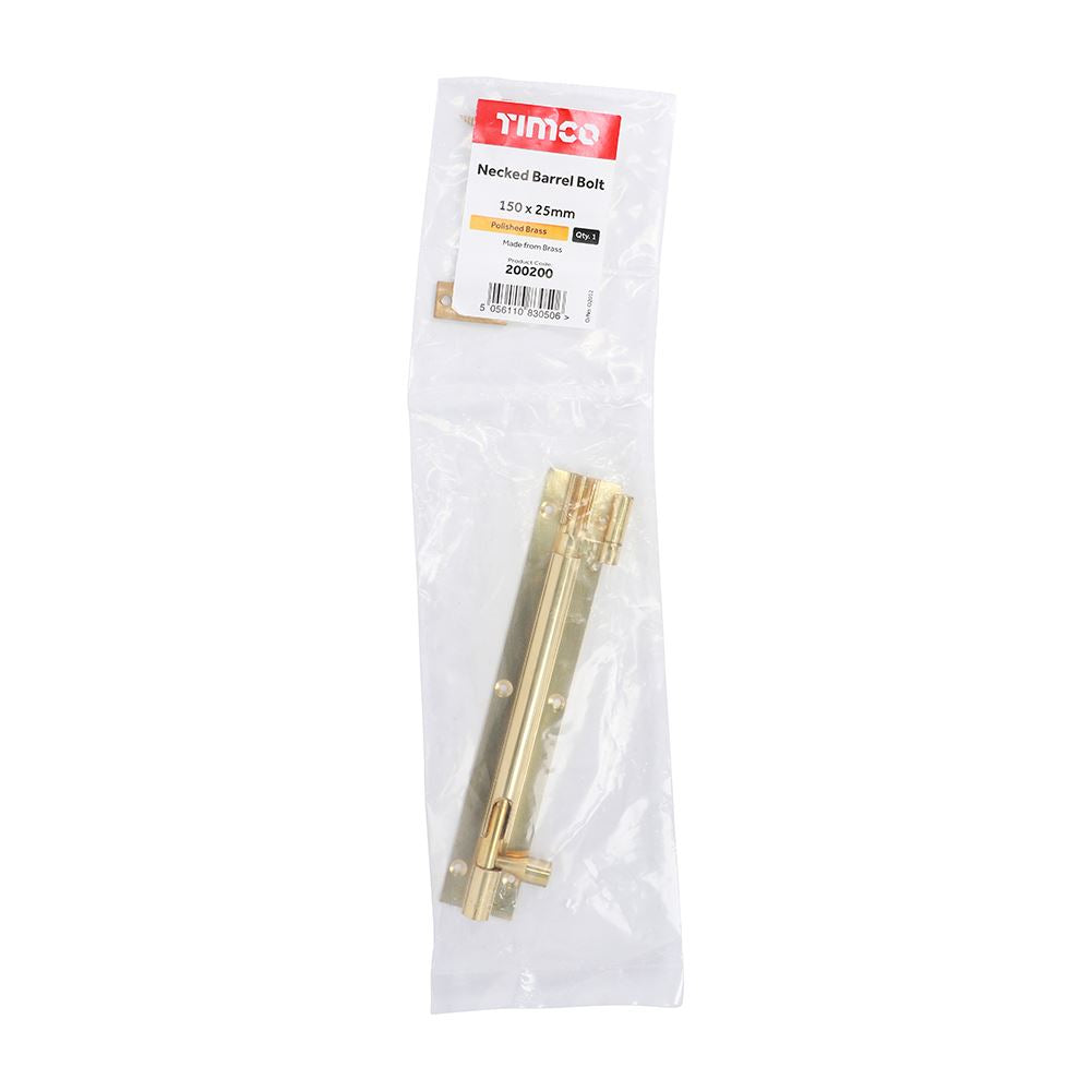 TIMCO Nkd. Barrel Bolt Pol. Brass 150 x 25mm Pack 1