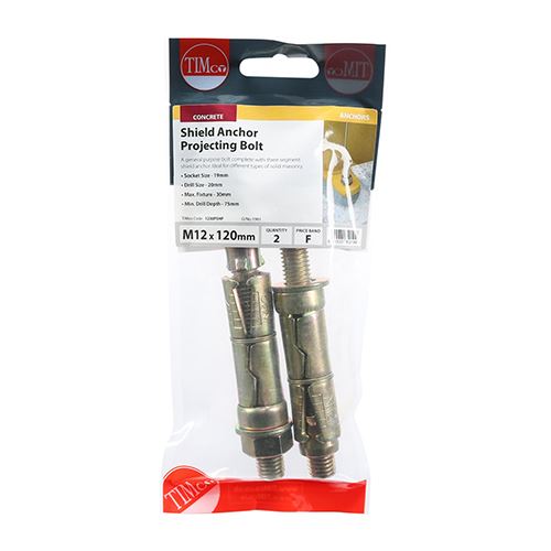 TIMCO Shield Anchor Proj. Bolt - ZYP M12:30P (M12 x 120) Gold Pack 2