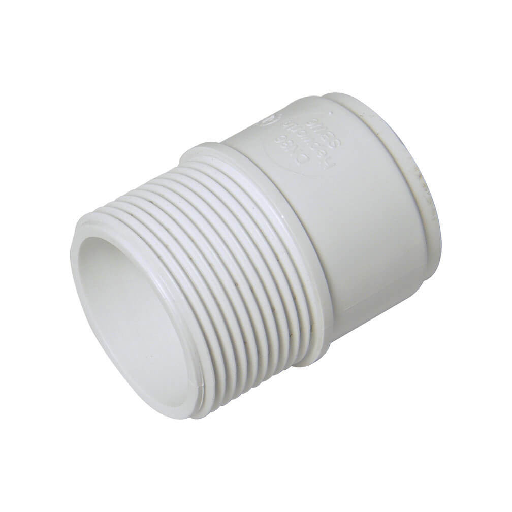 FLOPLAST SOLVENT WELD ADAPTOR (MALE IRON); 40MM WASTE WHT