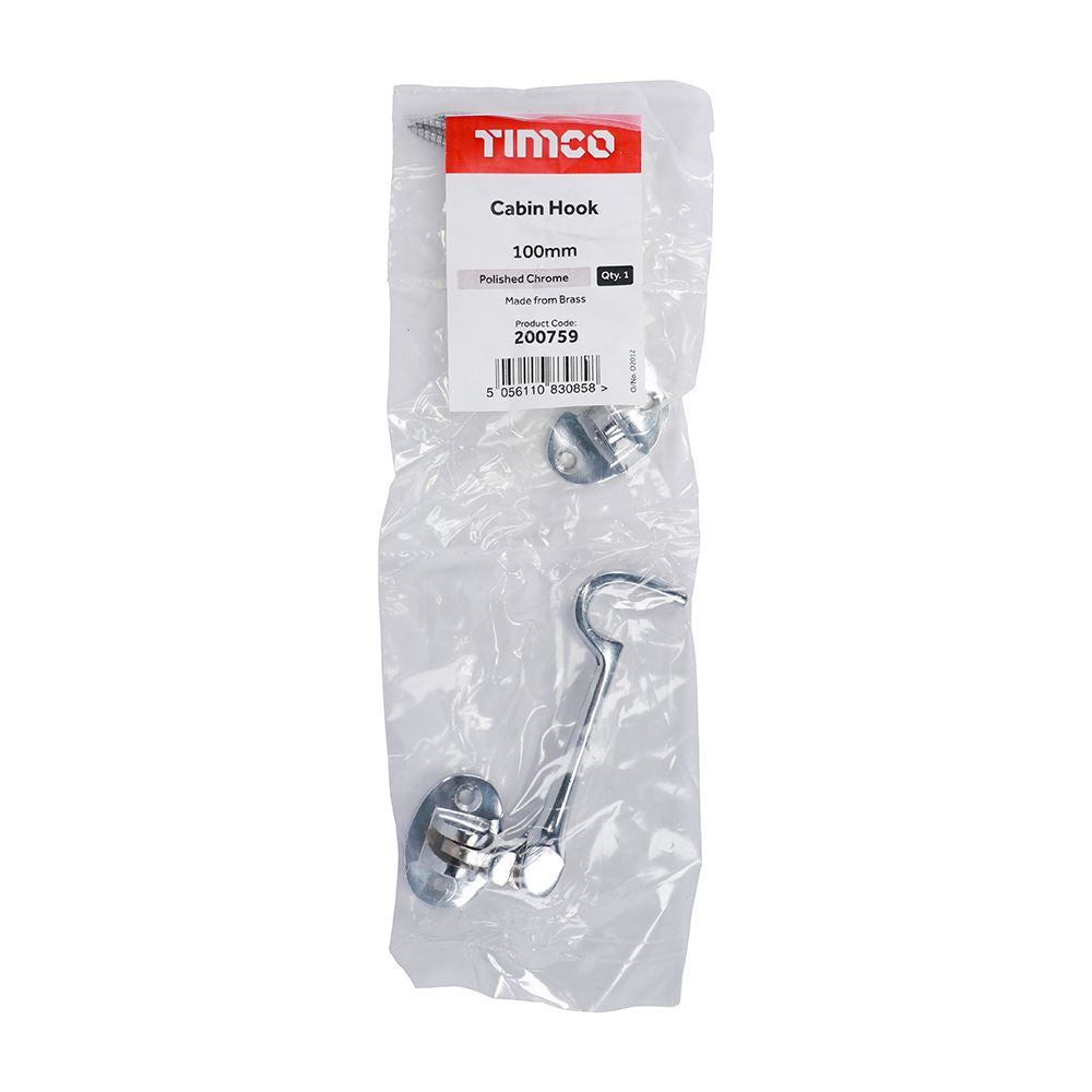 TIMCO Cabin Hook Pol. Chrome 100mm Pack 1