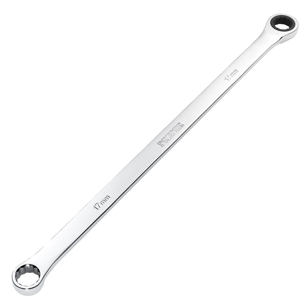 Draper 17MM LONG RATCHET RING SPANNER 27774 27774 HI-TORQ® Metric Extra-Long Double Ring Ratchet Spanner