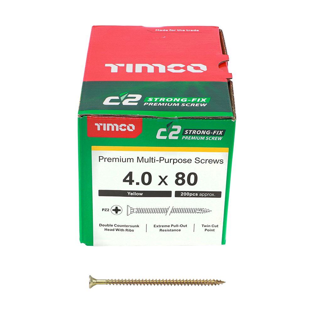 TIMCO C2 Strong-Fix PZ2 CSK ZYP 4.0 x 80 Gold Pack 200