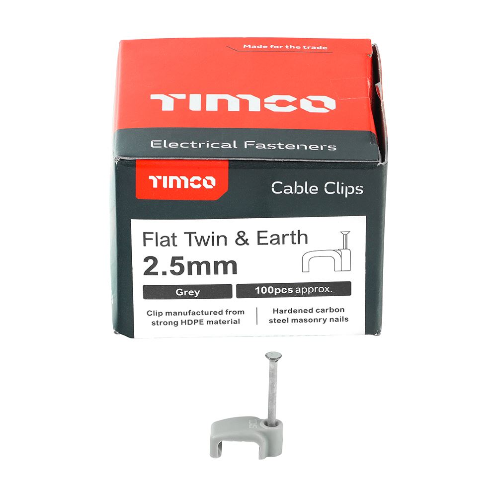 TIMCO Flat Twin&Earth Cable Clip GRY To fit 2.5mm Grey Pack 100