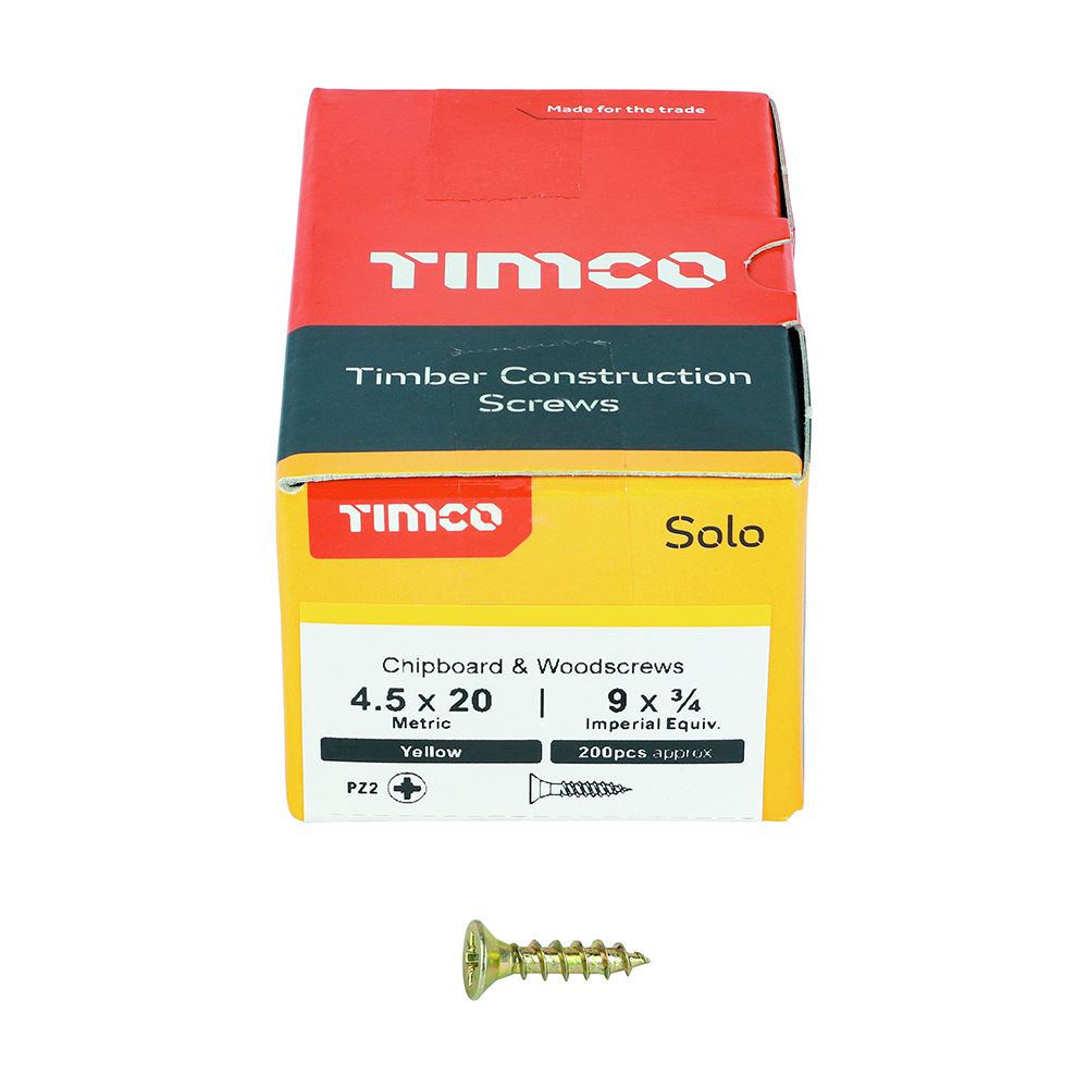 TIMCO Solo Woodscrew PZ2 CSK ZYP 4.5 x 20 Gold Pack 200