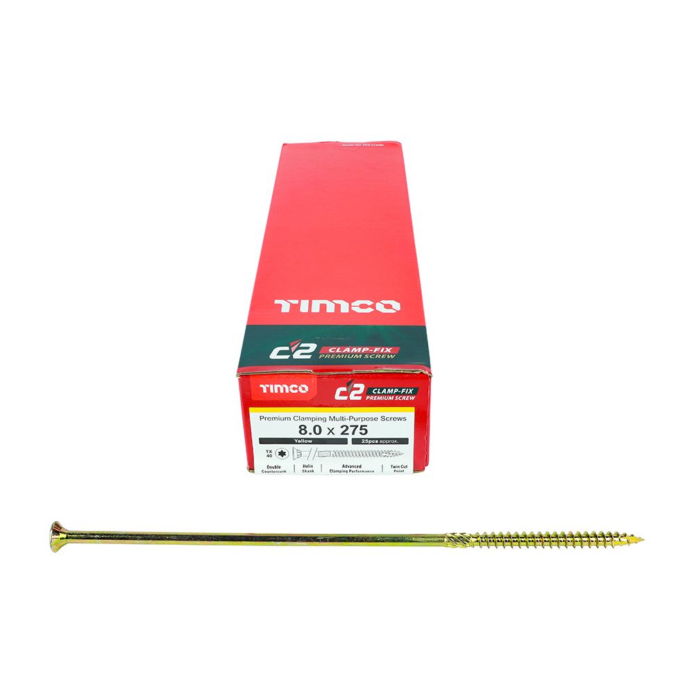 TIMCO C2 Clamp-Fix TX40 CSK ZYP 8.0 x 275 Gold Pack 25