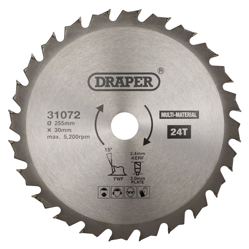 Draper TCT SAW BLADE 255MM 24T MULTI 31072 TCT Multi-Purpose Circular Saw Blade, 255 x 30mm