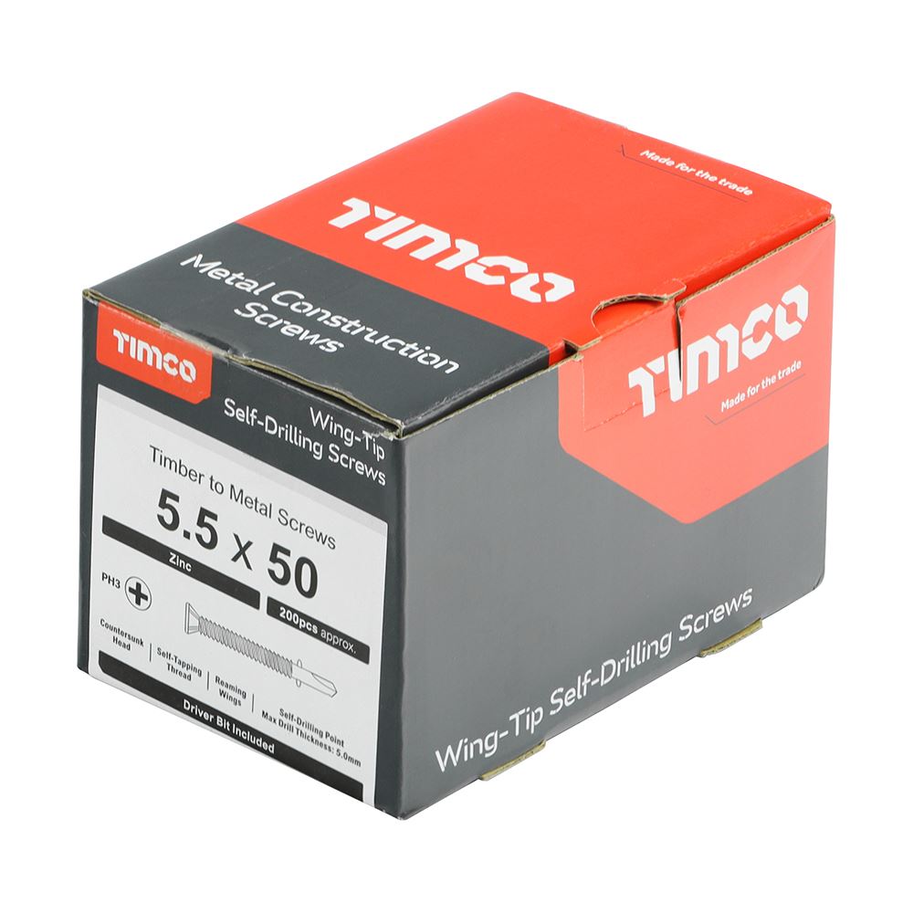 TIMCO WingTip Screw S/DRILL No3 Zinc 5.5 x 50 Silver Pack 200