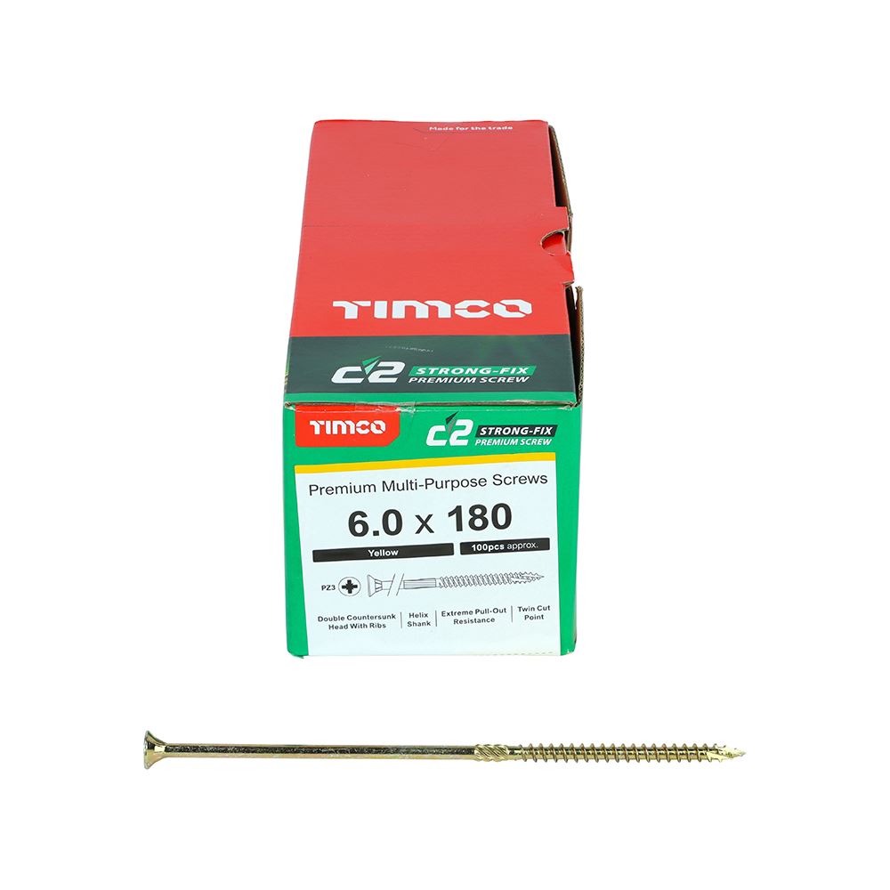 TIMCO C2 Strong-Fix PZ3 CSK ZYP 6.0 x 180 Gold Pack 100